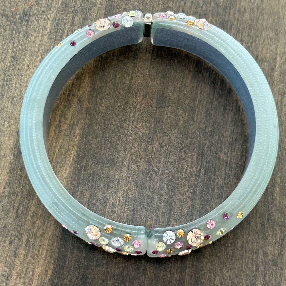 Rhinestones Hinged Bangle Bracelet
